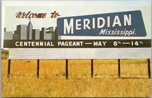 c1960s MERIDIAN, Mississippi Greetings Postcard / Highway Billboard - Chrome - Imagen 1 de 2
