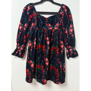 Janie and Jack Girls Velvet Rose Print Dress Size 5 Party Fall - Picture 1 of 7