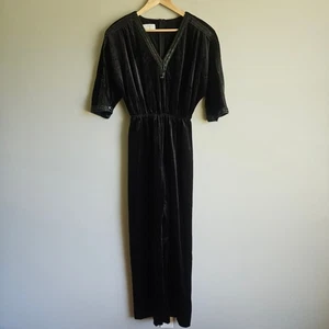Vtg Velvet Jumpsuit Womens Size M Black Sequin Trim Wide Leg ILGWU 80s Glam - Picture 1 of 18