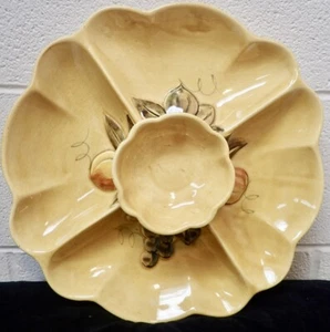 Vintage MCM Los Angeles Pottery Yellow Glaze 4-Compartment Chip & Dip Tray 13" - Picture 1 of 10