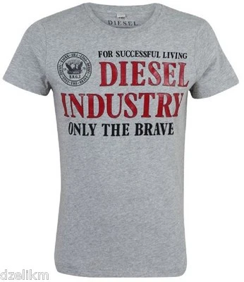 NUEVO CON ETIQUETAS Diesel LOGO Camiseta Calce Ajustado Cuello Redondo Estampado Frontal en Gris Talla L Foto 1 de 4