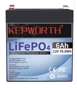 KEPWORTH 12V 6Ah LithiumBatterie LiFePO4 Akku 6A Built in BMS - Bild 1 von 1
