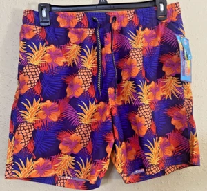 Surf Society Swim Shorts Mens Neon Floral Tropical Leaf 7” Shorts Stretch, Large - Picture 1 of 8