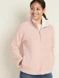 Neu mit Etikett Old Navy rosa Plüsch Sherpa 1/4-Reißverschluss Pullover Popover weich warm kuschelig Damen M - Bild 1 von 2