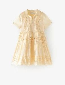 Zara Kids Girl Embroidered Taffeta Dress Pastel Yellow 7521/601 - Picture 1 of 5
