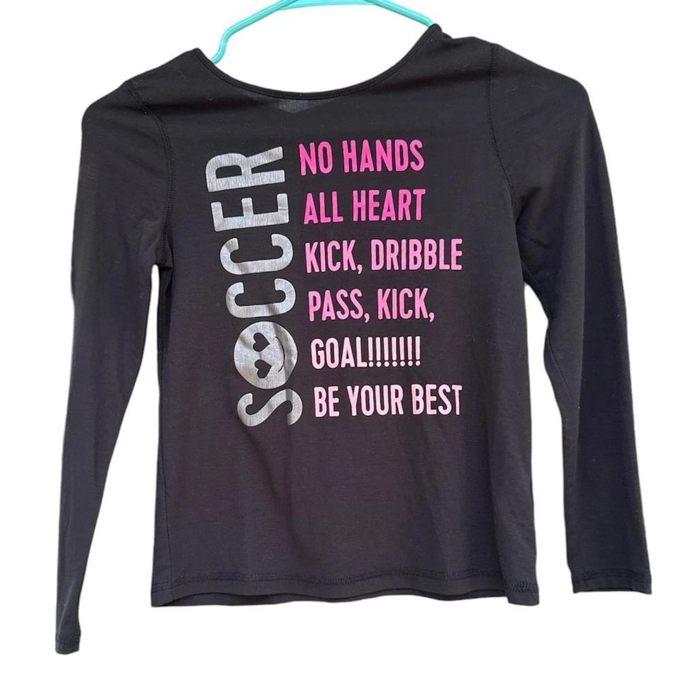 Girls’ Soccer Long Sleeve Top – Size M (7/8), Motivational Graphic Tee - Image 1 of 4