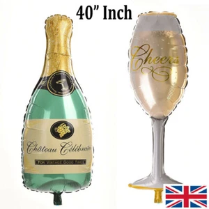 40" Champagne Glass and Bottle Foil Balon Large Helium Wedding Birthday Party - Picture 1 of 3