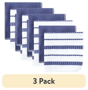 (3 pack) Cotton Waffle Dishcloth, Blue & White Striped, 4 Piece, 12 in x 12 in - Picture 1 of 6