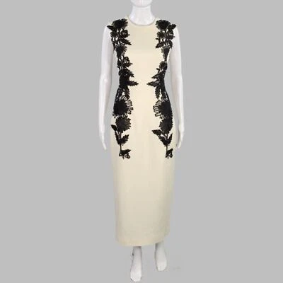 Vestido Vaina LELA ROSE Talla 4 Joya Crema Negro Mezcla Lana Apliques Foto 1 de 4