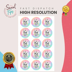 15X TOPPER CUPCAKE COMPLEANNO COMMESTIBILI ROTONDI 2" PERSONALIZZATI - Foto 1 di 1