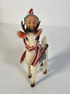 "Adorno de Navidad vintage a rayas de elfo duxie montar reno MCM abrazadera de rodilla 7""" - Imagen 1 de 15