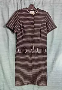Vintage Nelly Don Black White Horizontal Pinstripe Button Down Dress - Sz. 16.5 - Picture 1 of 4
