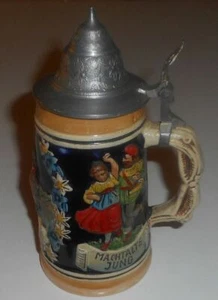 VINTAGE WEST GERMAN BAVARIAN BEER STEIN / MUG WITH LID - 7" TALL - Picture 1 of 5