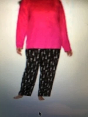 Nuevo con etiquetas Conjunto de pijama polar Sonoma para mujer Top rosa brillante y pantalones negros con bebidas 1X Foto 1 de 3