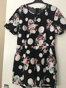 Hearts And Bows Black And White,pink Multi Size 10 Shorts Playsuit Floral - Picture 1 of 7