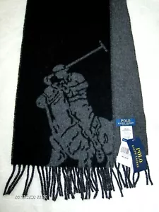 Polo Ralph Lauren Men's Wool Blend Big Pony Scarf Black Italy - Picture 1 of 5