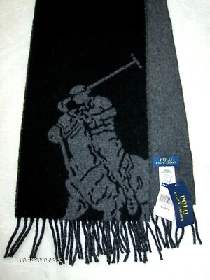 Polo Ralph Lauren Para Hombre Mezcla de Lana Big Pony Bufanda Negro Italia Foto 1 de 4
