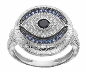 Anillo EVIL EYE Talla 7 Plata Esterlina Circonita Cúbica Nuevo En Caja REGALO Original 6 Fotos - Imagen 1 de 6