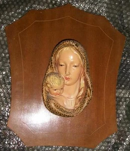 Icona metà 900 scultura gesso legno Madonna Bambin Gesù ideale capoletto camera - Foto 1 di 1