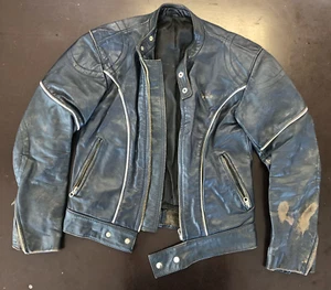 Motorradlederjacke Lederjacke 70s dunkelblau M unisex - Bild 1 von 4