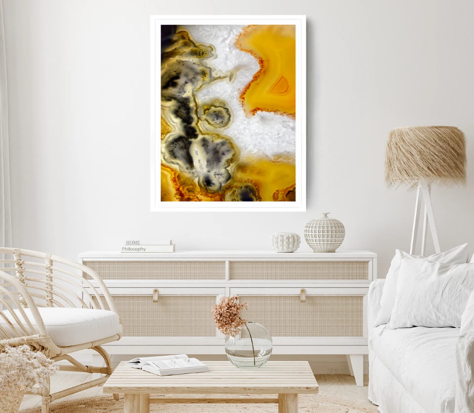 Yellow & Black Print, Abstract Wall Art, Oil Painting Framed Abstract Wall Art - Image 1 of 1
