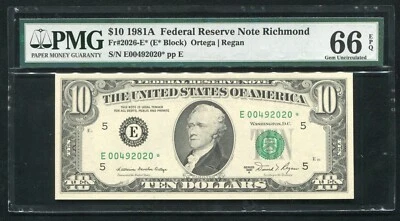 FR.2026-E* 1981-A $10 *STAR* FEDERAL RESERVE NOTE RICHMOND, VA PMG GEM UNC-66EPQ - Image 1 of 2
