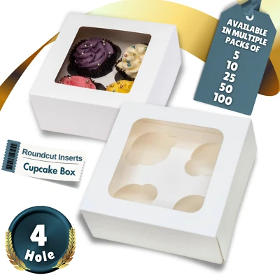 4 hole Cupcake boxes with Clear Window & Inserts in Pack of 5, 10, 25, 50, 100 - Image 1 of 4