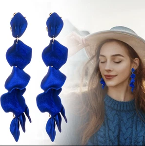 PENDIENTES Borla Larga Pétalo Azul, Estilo Zara Brillante Impresionante, Sexy Exagerado - Imagen 1 de 4