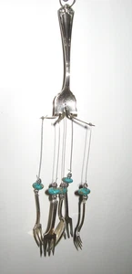 Folk Art Silverplate Wind Chimes Spoon & Fork Vintage Wind Chimes Hand Crafted F - Picture 1 of 4