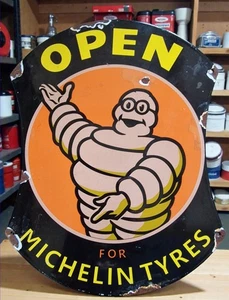 Michelin Mann Emaille Metall Öffnung für Reifen Wandschild Werkstatt Vintage-Stil  - Bild 1 von 2