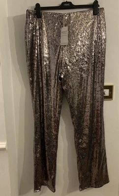 BNWT Next  Pewter Grey Sequinned Trousers Straight Leg Elasticated Size 16 Reg - Image 1 of 4