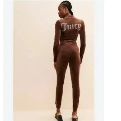 Mono de terciopelo recortado Juicy Couture para mujer M Y2K años 90 de lujo marrón chocolate Foto 1 de 4