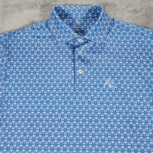 Rhoback Poloshirt Herren Small Blau Palme Golfwagen Print Performance Stretch - Bild 1 von 11