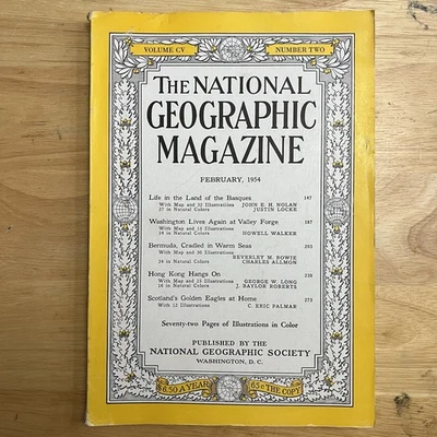 National Geographic Magazine February 1954 Basques Valley Forge Bermuda Hong Kon - Image 1 of 4