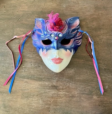 Clay Art San Francisco Ceramic Wall Mask Vintage 1990’s Purple Cat Goddess - Image 1 of 2