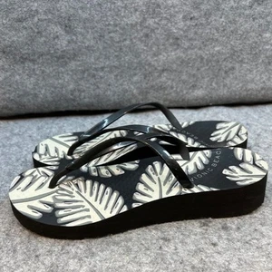 Vionic Beach Platform Flip Flops Comfort Thong Sandals Black Floral Womens 10 - Picture 1 of 8