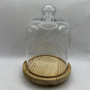 Glass Cloche Dome Wood Footed Base - Picture 1 of 7