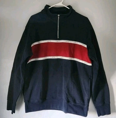 Sudadera Supreme Para Hombre Logo Cinta Rayas Media Cremallera Azul Marino Rojo Bolsillos Talla L Foto 1 de 4