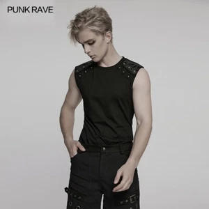 Punk Rave Hombres Negro Gótico Punk Cyber Punk Tejido Chaleco Calce Ajustado Prendas para el torso - Imagen 1 de 19