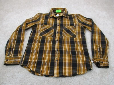 Рубашка мужская маленькая коричневая синяя двоичная фланелевая клетчатая хлопковая повседневная на пуговицах - Изображение 1 из 4