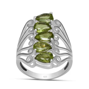 5X8 mm Peridot Gemstone Ring 925 Sterling Silver Pear Shape Ring For Women - Picture 1 of 7