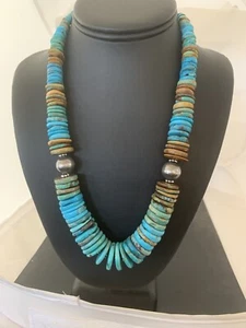 Halskette blau grün Türkis abgestuft Navajo Perlen Sterlingsilber 00605 - Bild 1 von 12