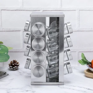 16 Jar Spice Rack Seasoning Organizer Revolving Countertop Stainless Holder - Picture 1 of 5