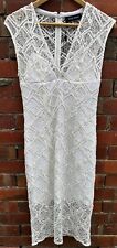 BNWT NEW White Suede White Cream Lace Dress  Size 8 / S Delicate V Neck Zip Up