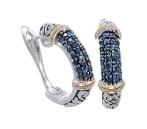 18kt Gold and Sterling Silver Earrings with Sapphire - Picture 1 of 2