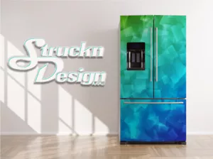 Green Blue Teal Shapes Colorful Fridge Freezer Wrap Side Door Vinyl Decal - Picture 1 of 1