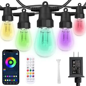 Outdoor Lights String Patio Waterproof 50ft For With 20 Dimmable Rgbw Led Bulbs - Picture 1 of 8