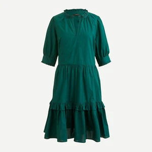 J Crew Tiered Dress Size Large Green 100% Cotton Peppy Ruffle Popover Prairie - Picture 1 of 12