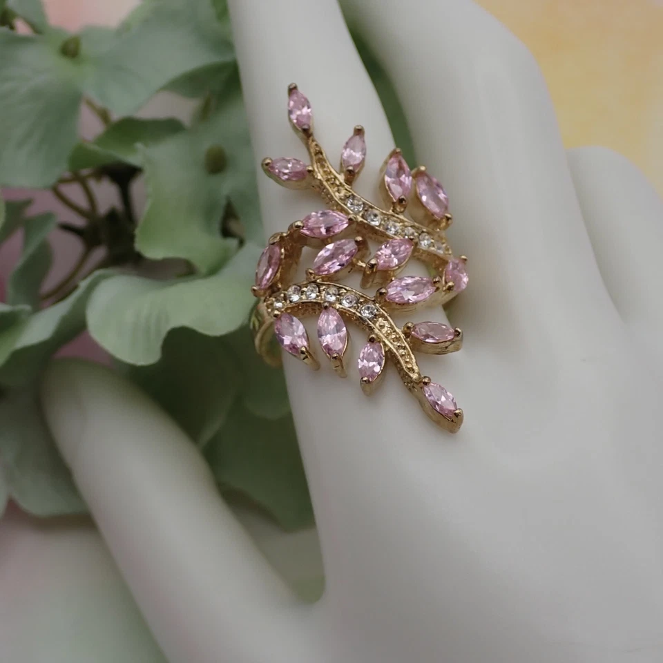 Винтажное кольцо Seta из чистого серебра с розовым прозрачным кристаллом позолота размер 11 - Изображение 1 из 4