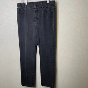 SOFT SURROUNDINGS 14 Black Denim Stretch Jeans Straight Leg 31.5" Inseam - Picture 1 of 12